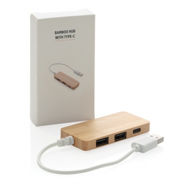 Logotrade mainoslahja tuotekuva: Bambuinen USB tyypin C hub